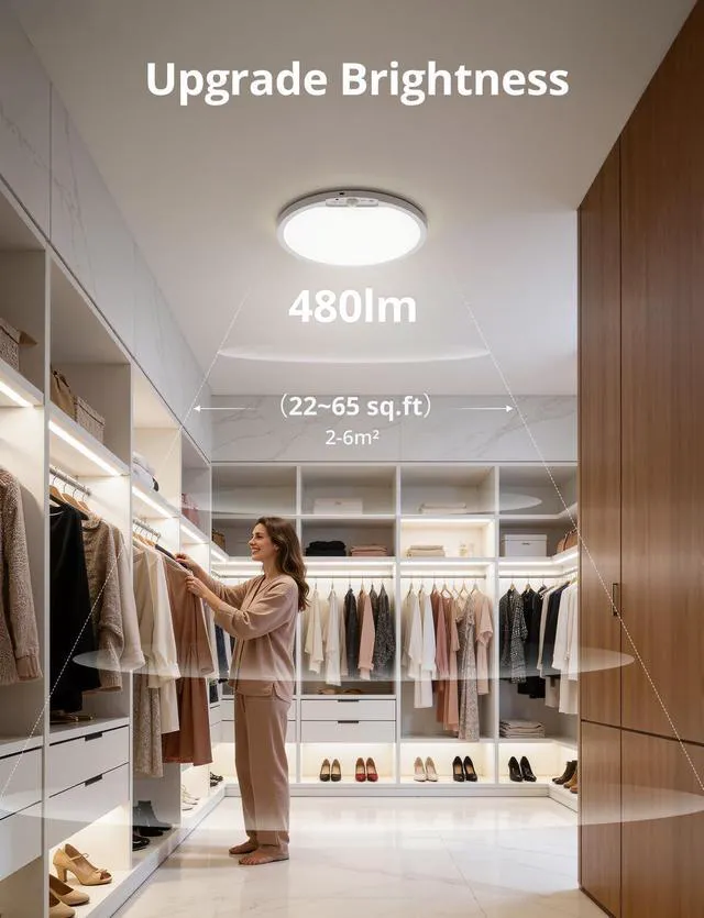 Alt view image 4 of 7 - 10000mah Battery Powered Rechargeable Motion Sensor Ceiling Lights with Remote, 12 Inch Wireless Waterproof Shower Magnetic RGB Overhead Lighting with Backlight for Bedroom Bathroom 2pack