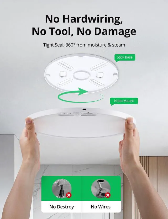 Alt view image 3 of 7 - 10000mah Battery Powered Rechargeable Motion Sensor Ceiling Lights with Remote, 12 Inch Wireless Waterproof Shower Magnetic RGB Overhead Lighting with Backlight for Bedroom Bathroom 2pack