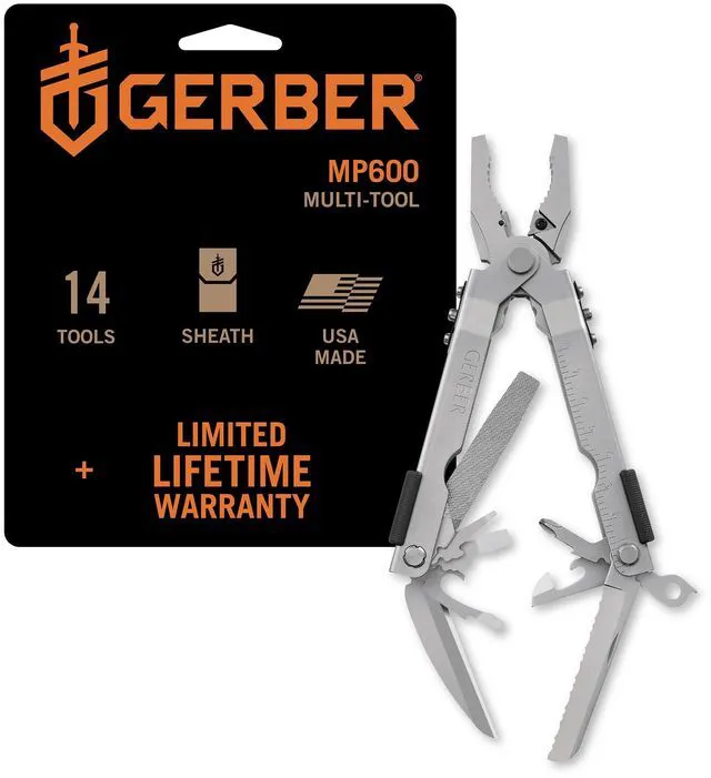 Main image of Gear Multi-Plier 600 Blunt Nose Multitool with 14 Tools - Includes Knife, Pliers, Nylon Sheath & More - Made in USA - Stainless Steel Tool