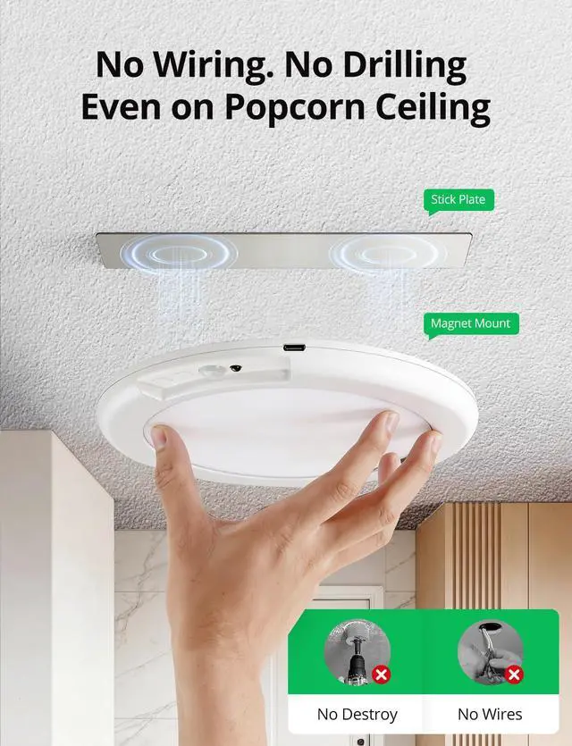 Alt view image 2 of 7 - Rechargeable Motion Sensor Ceiling Light with Remote Battery Operated 4 Pack Magnetic Wireless Stick On Light No Wiring Renter Friendly for Closet Bedroom Hallway lámparas recargables para techo