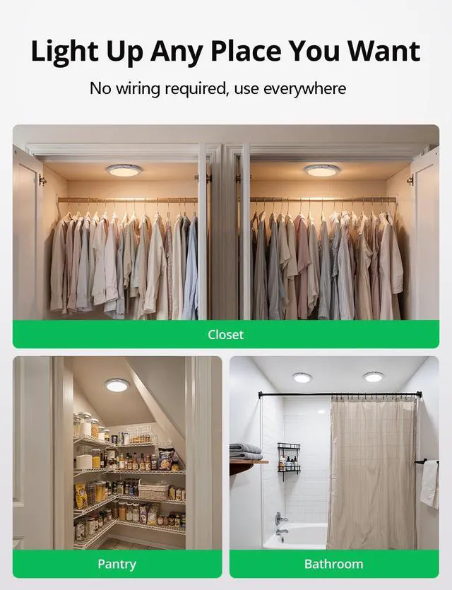 Alt view image 6 of 7 - Rechargeable Motion Sensor Ceiling Light with Remote Battery Operated 4 Pack Magnetic Wireless Stick On Light No Wiring Renter Friendly for Closet Bedroom Hallway lámparas recargables para techo