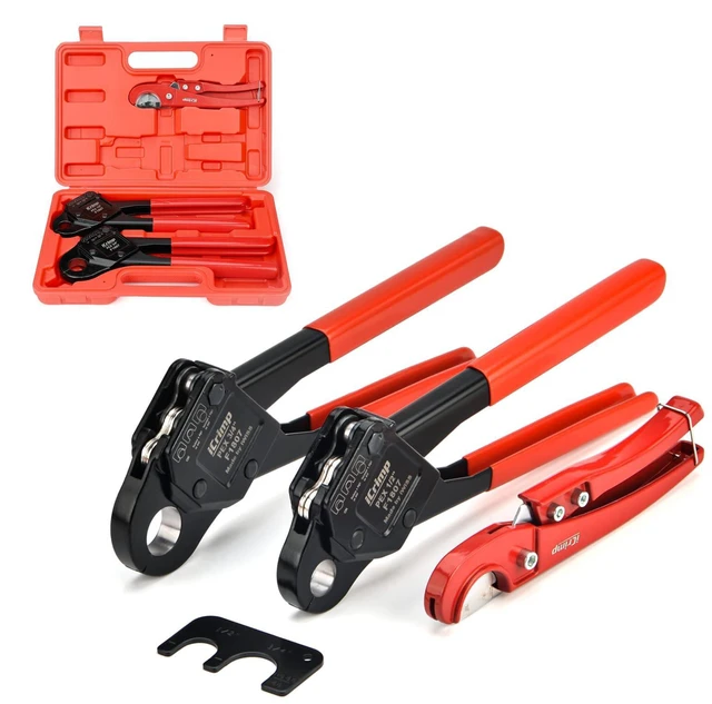 Main image of iCrimp Angle Head F1807 PEX Pipe Crimping Tool for 1/2&3/4-inch Copper Ring Two PEX Crimper Set with Cutter, Suitable for Tight Spaces