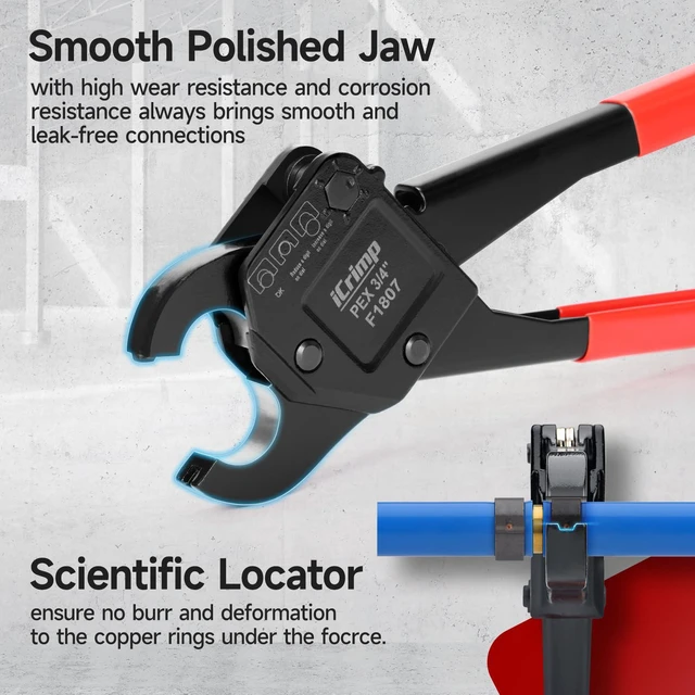 Alt view image 2 of 7 - iCrimp Angle Head F1807 PEX Pipe Crimping Tool for 1/2&3/4-inch Copper Ring Two PEX Crimper Set with Cutter, Suitable for Tight Spaces