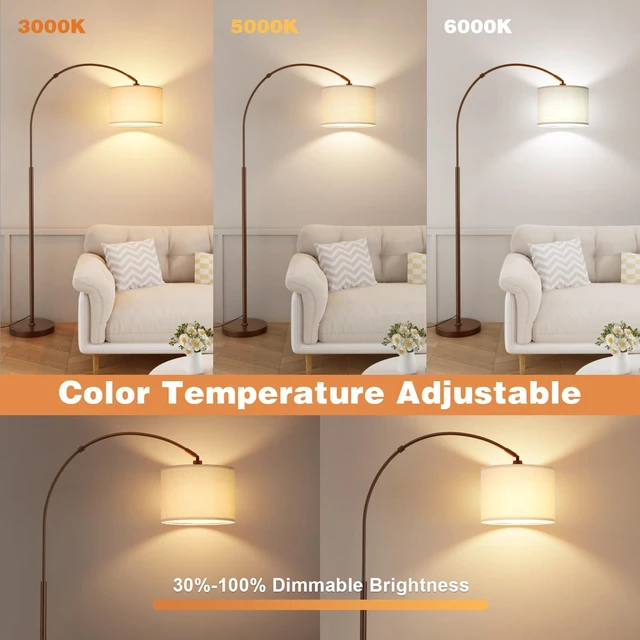 Alt view image 4 of 7 - Dimmable Arc Floor Lamp with Remote, Color Temp Adjustable, Brown Rotating Head, Foot Switch & Remote, Arched Floor Lamp for Living Room Bedroom Office, Over Couch Arched Light, Beige & Brown