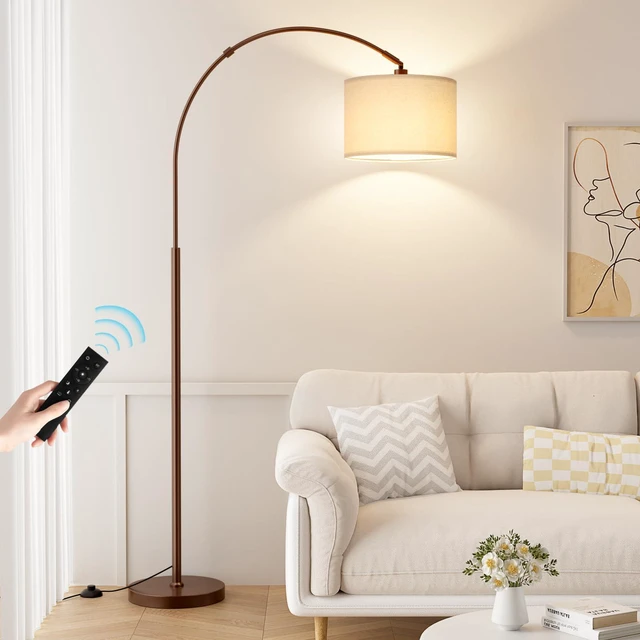 Main image of Dimmable Arc Floor Lamp with Remote, Color Temp Adjustable, Brown Rotating Head, Foot Switch & Remote, Arched Floor Lamp for Living Room Bedroom Office, Over Couch Arched Light, Beige & Brown