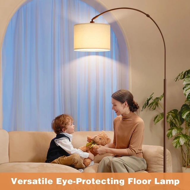 Alt view image 7 of 7 - Dimmable Arc Floor Lamp with Remote, Color Temp Adjustable, Brown Rotating Head, Foot Switch & Remote, Arched Floor Lamp for Living Room Bedroom Office, Over Couch Arched Light, Beige & Brown