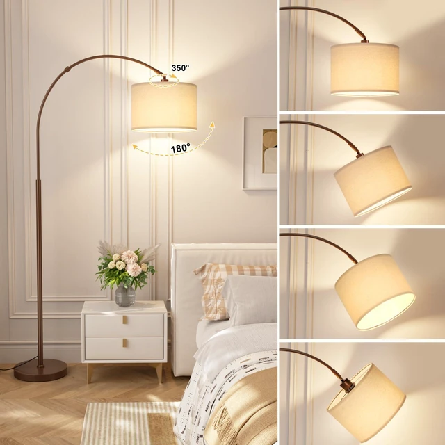 Alt view image 5 of 7 - Dimmable Arc Floor Lamp with Remote, Color Temp Adjustable, Brown Rotating Head, Foot Switch & Remote, Arched Floor Lamp for Living Room Bedroom Office, Over Couch Arched Light, Beige & Brown