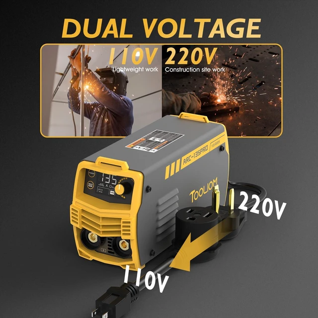 Alt view image 2 of 7 - 135A 2-in-1 Mini Stick Welder, 110V/220V Smart LCD screen, stick and Lift TIG capable, adjustable Hot Start and ARC Force, includes welding rods and gloves
