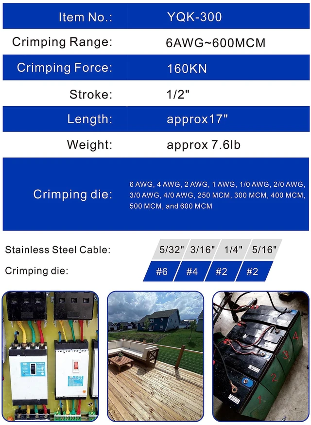 Alt view image 2 of 7 - Hydraulic Cable Crimper Tool 16 Ton 6AWG-600MCM 13 Dies Kit Electricians Automotive Marine Battery Cable Lug Crimper Copper Terminal Tool with US Dies for Electrical Wiring and Repairs
