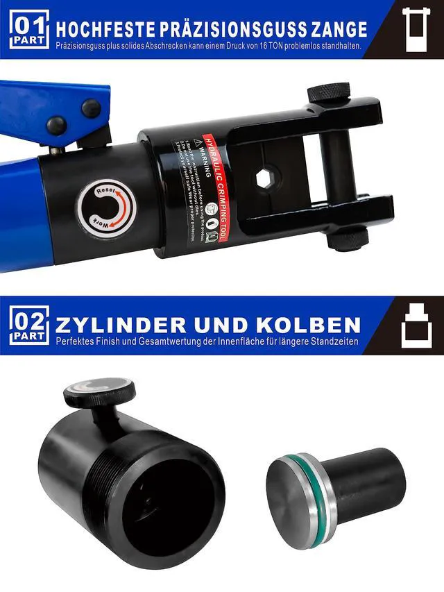 Alt view image 5 of 7 - Hydraulic Cable Crimper Tool 16 Ton 6AWG-600MCM 13 Dies Kit Electricians Automotive Marine Battery Cable Lug Crimper Copper Terminal Tool with US Dies for Electrical Wiring and Repairs
