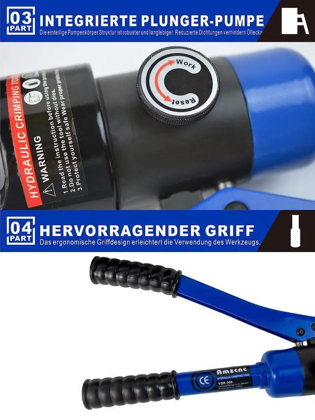Alt view image 4 of 7 - Hydraulic Cable Crimper Tool 16 Ton 6AWG-600MCM 13 Dies Kit Electricians Automotive Marine Battery Cable Lug Crimper Copper Terminal Tool with US Dies for Electrical Wiring and Repairs