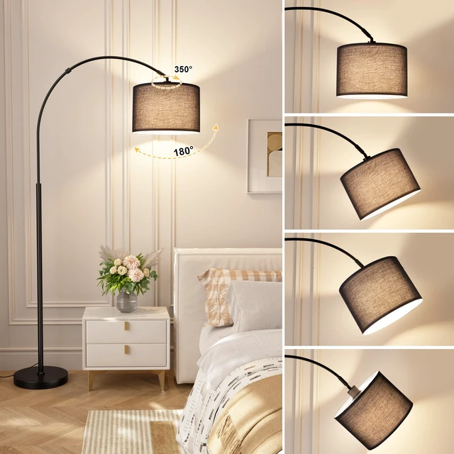 Alt view image 5 of 7 - Dimmable Arc Floor Lamp with Remote, Color Temperatures Adjustable Rotating Head, Foot Switch & Remote, Arched Floor Lamp for Living Room Bedroom Office, Over Couch Arched Light, Black & Black