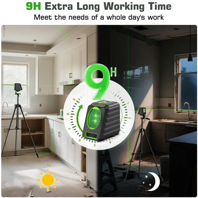 Alt view image 4 of 7 - Laser Level and 60in Tripod, 150°/150Ft Laser Level with Pulse Mode Self Leveling Lazer Leveler Tool Switchable Green Cross Line for Picture Hanging, Tile, DIY / Construction Project