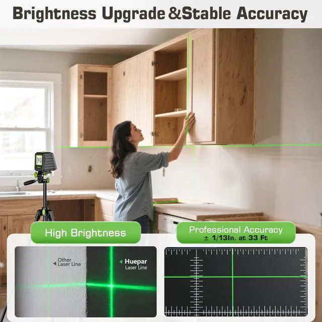 Alt view image 5 of 7 - Laser Level and 60in Tripod, 150°/150Ft Laser Level with Pulse Mode Self Leveling Lazer Leveler Tool Switchable Green Cross Line for Picture Hanging, Tile, DIY / Construction Project