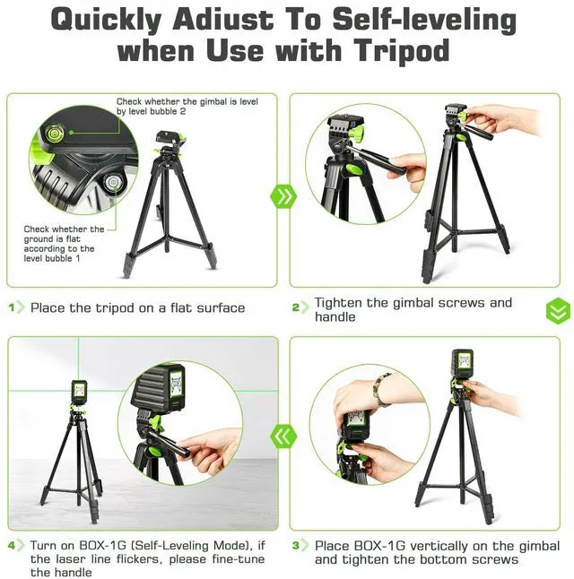 Alt view image 7 of 7 - Laser Level and 60in Tripod, 150°/150Ft Laser Level with Pulse Mode Self Leveling Lazer Leveler Tool Switchable Green Cross Line for Picture Hanging, Tile, DIY / Construction Project