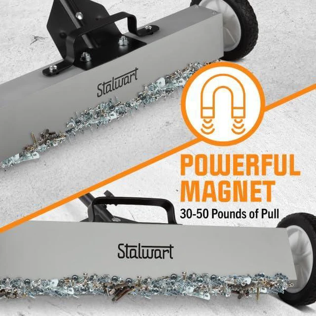 Alt view image 2 of 7 - Magnetic Sweeper with Wheels - Rolling Nail Magnet Tool, 24-Inch Magnetic Pickup Tool with Adjustable Handle and 30 to 50-Pound Capacity