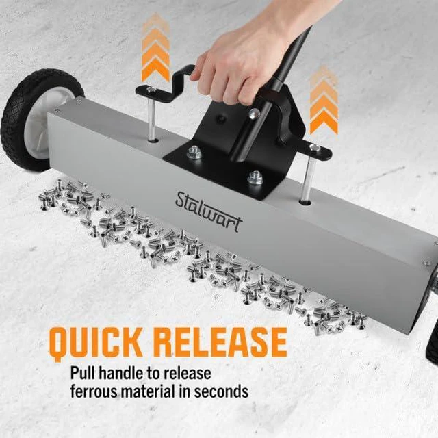 Alt view image 3 of 7 - Magnetic Sweeper with Wheels - Rolling Nail Magnet Tool, 24-Inch Magnetic Pickup Tool with Adjustable Handle and 30 to 50-Pound Capacity