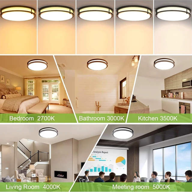 Alt view image 7 of 7 - 16 inch Dimmable LED Flush Mount Ceiling Light Fixture,36W,2200LM 2.7/3/3.5/4K/5K Adjustbale,120°Light Angle,CRI90, Ceiling Lamp for Bedroom,Kitchen,Office,ETL Listed,Oil Rubbed Bronze