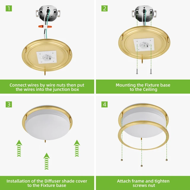 Alt view image 7 of 7 - 16 inch Dimmable LED Flush Mount Ceiling Light Fixture,36W,2200LM 2.7/3/3.5/4K/5K Adjustbale,120°Light Angle,CRI90,Ceiling Lamp for Bedroom,Kitchen,Office,Bathroom,ETL Listed,Gold