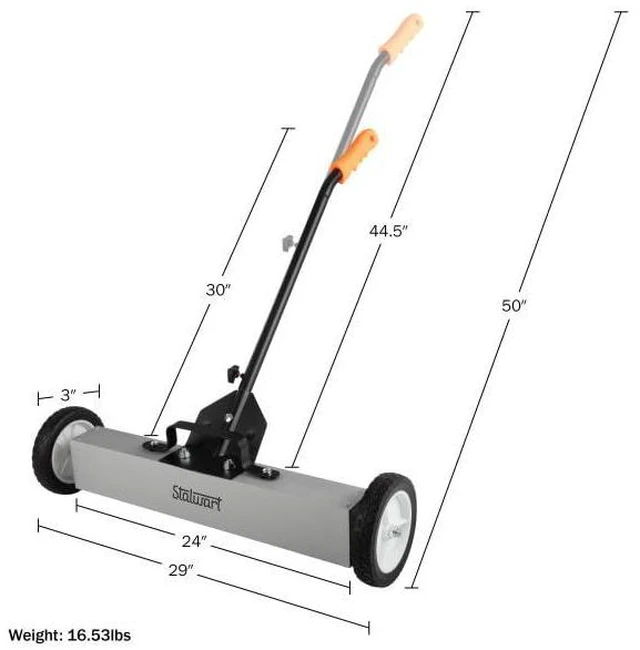 Alt view image 7 of 7 - Magnetic Sweeper with Wheels - Rolling Nail Magnet Tool, 24-Inch Magnetic Pickup Tool with Adjustable Handle and 30 to 50-Pound Capacity
