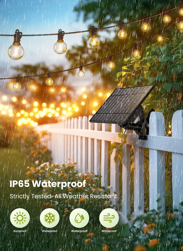 Alt view image 3 of 7 - 158FT Solar String Lights Outdoor, IP65 Waterproof, Remote, Timer Patio Lights with 75 LED Shatterproof Bulbs, 3 Light Modes, Dimmable, Outside Light for Backyard Porch Yard Party Xmas Decor