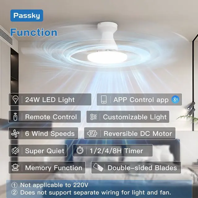 Alt view image 2 of 7 - 52 Inch White Low Profile Ceiling Fans with Lights and Remote Flush mount, 3-color dimmable light, quiet reversible DC motor, easy install, memory, APP, bedroom, covered outdoor areas