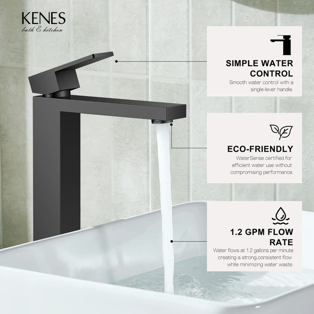 Alt view image 4 of 7 - Matte Black Vessel Sink Faucet Single Hole, Tall Bathroom Sink Faucet Vessel Bowl Faucet with Pop Up Drain & Supply Lines, Lead-Free cUPC & NSF Certified, 1 Hole Faucet for Vanity RV Restroom