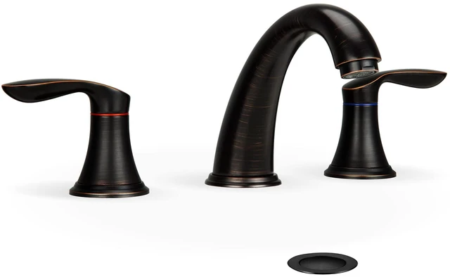 Main image of Bathroom Sink Faucet, Faucet for Bathroom Sink, Widespread ORB Bathroom Faucet 3 Hole with Plastic Pop Up Drain and cUPC Lead-Free Hose-(Oil Rubbed Bronze)