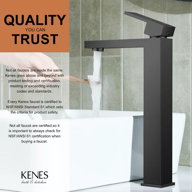 Alt view image 3 of 7 - Matte Black Vessel Sink Faucet Single Hole, Tall Bathroom Sink Faucet Vessel Bowl Faucet with Pop Up Drain & Supply Lines, Lead-Free cUPC & NSF Certified, 1 Hole Faucet for Vanity RV Restroom