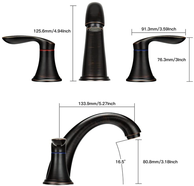 Alt view image 3 of 6 - Bathroom Sink Faucet, Faucet for Bathroom Sink, Widespread ORB Bathroom Faucet 3 Hole with Plastic Pop Up Drain and cUPC Lead-Free Hose-(Oil Rubbed Bronze)