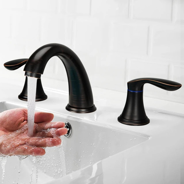Alt view image 2 of 6 - Bathroom Sink Faucet, Faucet for Bathroom Sink, Widespread ORB Bathroom Faucet 3 Hole with Plastic Pop Up Drain and cUPC Lead-Free Hose-(Oil Rubbed Bronze)