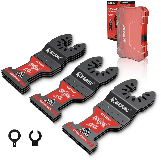 Main image of Obsidian Carbide Oscillating Saw Blades for Hard Metal, 10-Pack TiCN Coating, Up to 50x Longer Life, 20% Thinner, 50% Faster Cuts, for Bolts, Screws, Nails