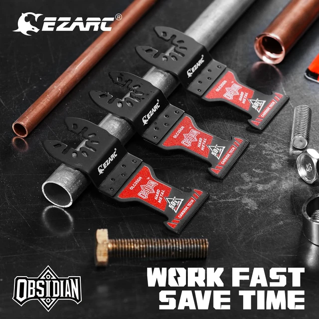 Alt view image 7 of 7 - Obsidian Carbide Oscillating Saw Blades for Hard Metal, 10-Pack TiCN Coating, Up to 50x Longer Life, 20% Thinner, 50% Faster Cuts, for Bolts, Screws, Nails