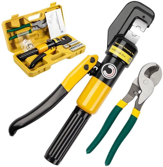 Main image of 10-Ton Hydraulic Crimping Tool with Cable Cutter, 12-2/0 AWG & 1/8" Battery Cable Crimper, Clean, Even Hex Crimps, 9 Dies: 8 for Cable Lugs & 1/8" for Cable Railing, Marine, RV & Solar Wiring