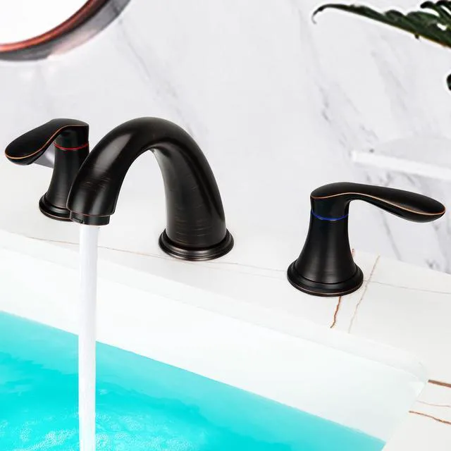 Alt view image 5 of 6 - Bathroom Sink Faucet, Faucet for Bathroom Sink, Widespread ORB Bathroom Faucet 3 Hole with Plastic Pop Up Drain and cUPC Lead-Free Hose-(Oil Rubbed Bronze)