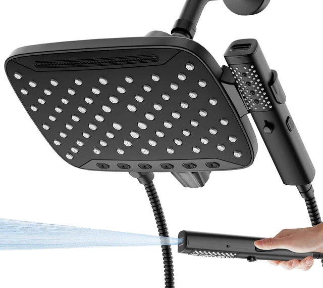 Main image of High Pressure Rain Shower Head with Handheld Spray Matte Black 7 Modes Dual Shower Head, 10-inch Rainfall Showerheads Combo, Detachable Hand Held Shower Wand, Power Jets, 71" Shower Hose
