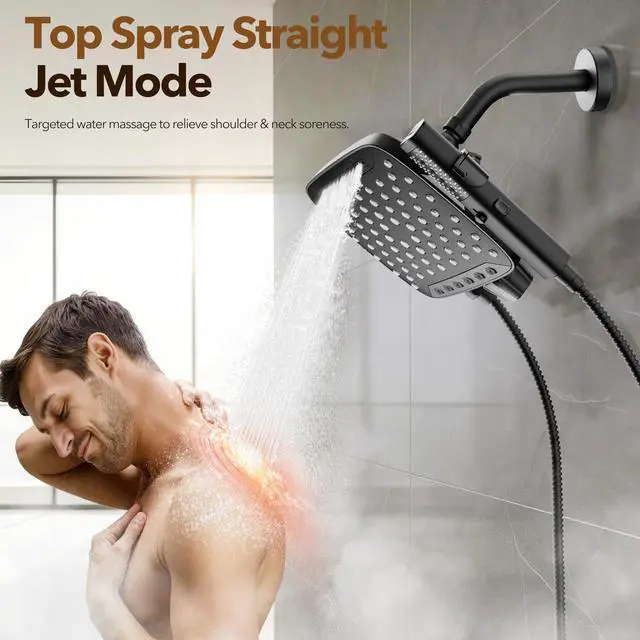 Alt view image 3 of 7 - High Pressure Rain Shower Head with Handheld Spray Matte Black 7 Modes Dual Shower Head, 10-inch Rainfall Showerheads Combo, Detachable Hand Held Shower Wand, Power Jets, 71" Shower Hose
