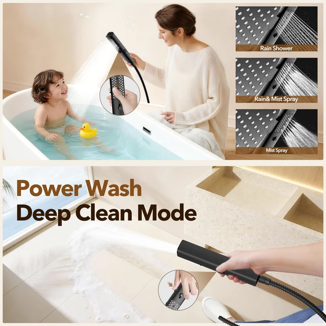 Alt view image 5 of 7 - High Pressure Rain Shower Head with Handheld Spray Matte Black 7 Modes Dual Shower Head, 10-inch Rainfall Showerheads Combo, Detachable Hand Held Shower Wand, Power Jets, 71" Shower Hose