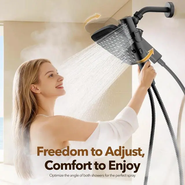 Alt view image 6 of 7 - High Pressure Rain Shower Head with Handheld Spray Matte Black 7 Modes Dual Shower Head, 10-inch Rainfall Showerheads Combo, Detachable Hand Held Shower Wand, Power Jets, 71" Shower Hose