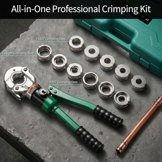 Alt view image 2 of 7 - Copper Pipe press Tool with 1/2",3/4",1" Dies for Copper Pipe and F877 Stainless PEX Press Sleeves, 3/8",1/2",5/8",3/4",1" Dies for ASTM F1807 Pex Pipe Copper Ring Pipe Fittings Crimping Tool