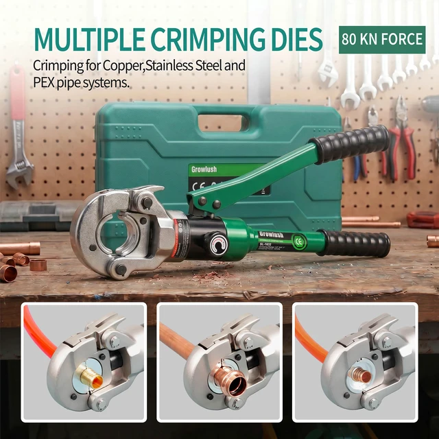 Alt view image 3 of 7 - Copper Pipe press Tool with 1/2",3/4",1" Dies for Copper Pipe and F877 Stainless PEX Press Sleeves, 3/8",1/2",5/8",3/4",1" Dies for ASTM F1807 Pex Pipe Copper Ring Pipe Fittings Crimping Tool