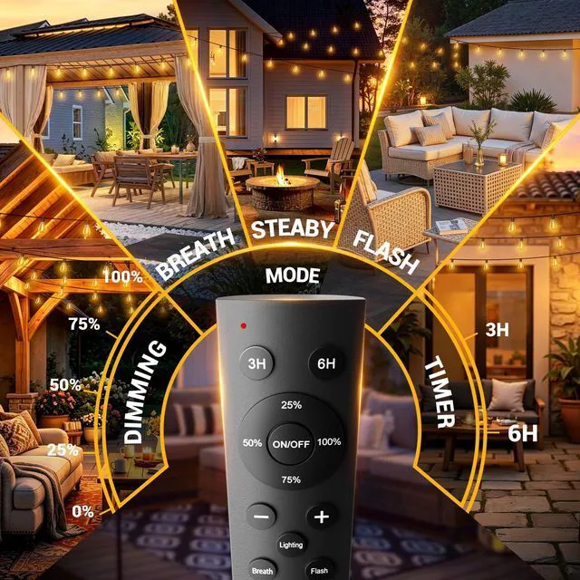 Alt view image 2 of 7 - 200FT Outdoor String Lights with Remote, Waterproof Patio Lights with 72+2 Shatterproof LED Bulbs,Dimmable Hanging Decor for Backyard Garden Porch Bistro, Timer & 3 Modes,2200K Warm White