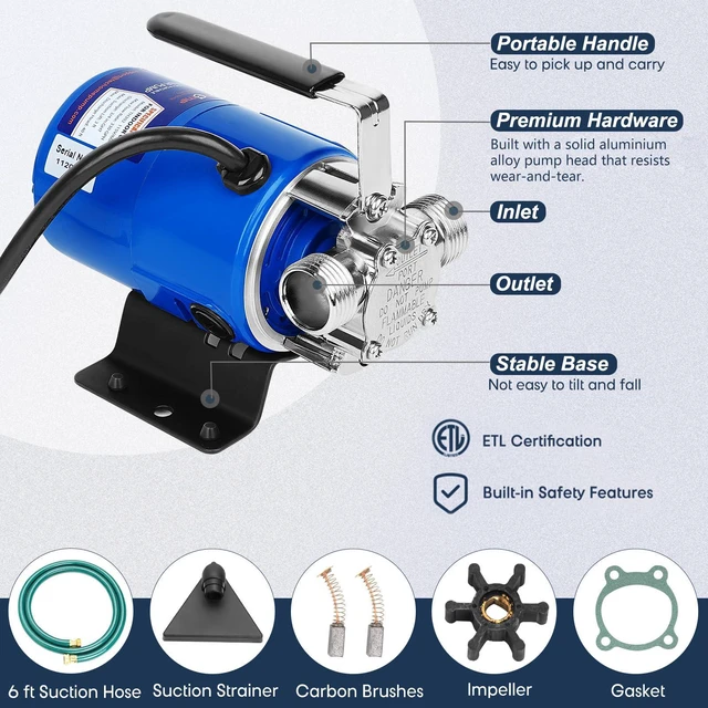 Alt view image 3 of 6 - Electric Water Transfer Pump, 115V 1/10HP 330GPH Water Pump. with ON/OFF Switch and Water Suction Hose Kit