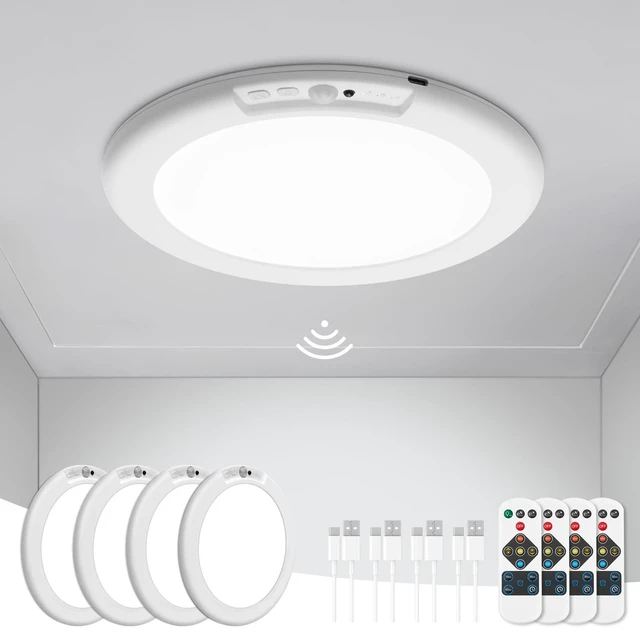 Main image of 4Pcs Battery Operated Ceiling Lights Rechargeable with Motion Sensor Wireless Shower Light with Remote, 3000K 4500K 6500K 7.48", Dimmable Stick On Battery Light for Ceiling,Lámparas Recargables