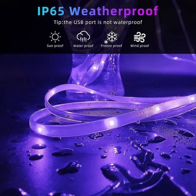 Alt view image 5 of 5 - 400ft Outdoor Led Strip Lights Waterproof, Trimmable Led Strip Lights Music Sync, RGB IP65 Waterproof Outside Led Lights Strip With Remote & App, Exterior Led Rope Light Waterproof For Pool Roof Yard