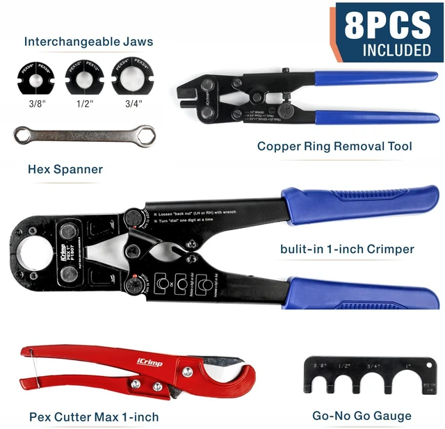 Alt view image 2 of 7 - iCrimp F1807 Copper Ring Crimping Tool Kit for 3/8,1/2,3/4,1", PEX Crimper with Removal Tool & Pex Pipe Cutter&Gauge- For All US F1807 Standards