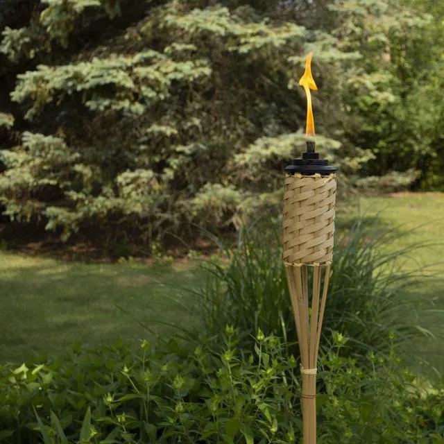 Alt view image 4 of 6 - Bamboo Torches 12-Pack Weather-Resistant Outdoor Décor with Easy-Pour Wide-Mouth Canister Refill for Patio, Garden, Backyard, and Parties, 57-Inch Citronella Torches