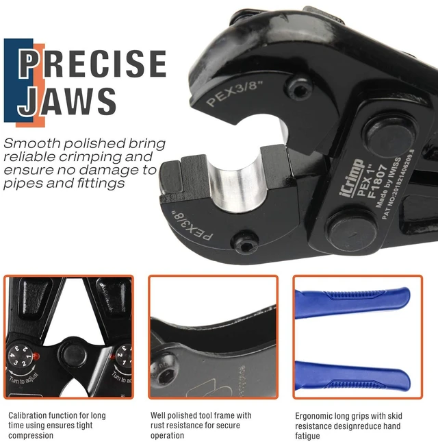 Alt view image 3 of 7 - iCrimp F1807 Copper Ring Crimping Tool Kit for 3/8,1/2,3/4,1", PEX Crimper with Removal Tool & Pex Pipe Cutter&Gauge- For All US F1807 Standards