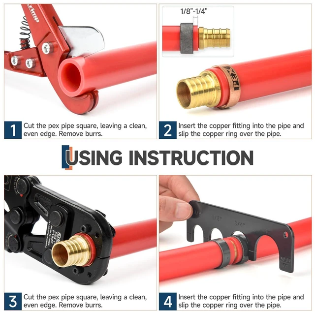 Alt view image 6 of 7 - iCrimp F1807 Copper Ring Crimping Tool Kit for 3/8,1/2,3/4,1", PEX Crimper with Removal Tool & Pex Pipe Cutter&Gauge- For All US F1807 Standards