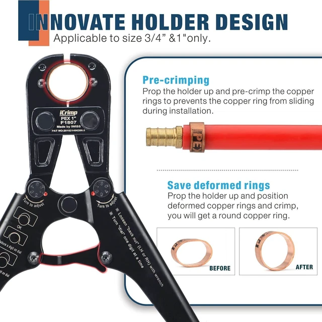 Alt view image 5 of 7 - iCrimp F1807 Copper Ring Crimping Tool Kit for 3/8,1/2,3/4,1", PEX Crimper with Removal Tool & Pex Pipe Cutter&Gauge- For All US F1807 Standards